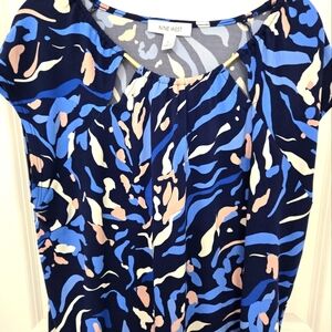 Nine West Women's Navy and Peach Abstract Blouse